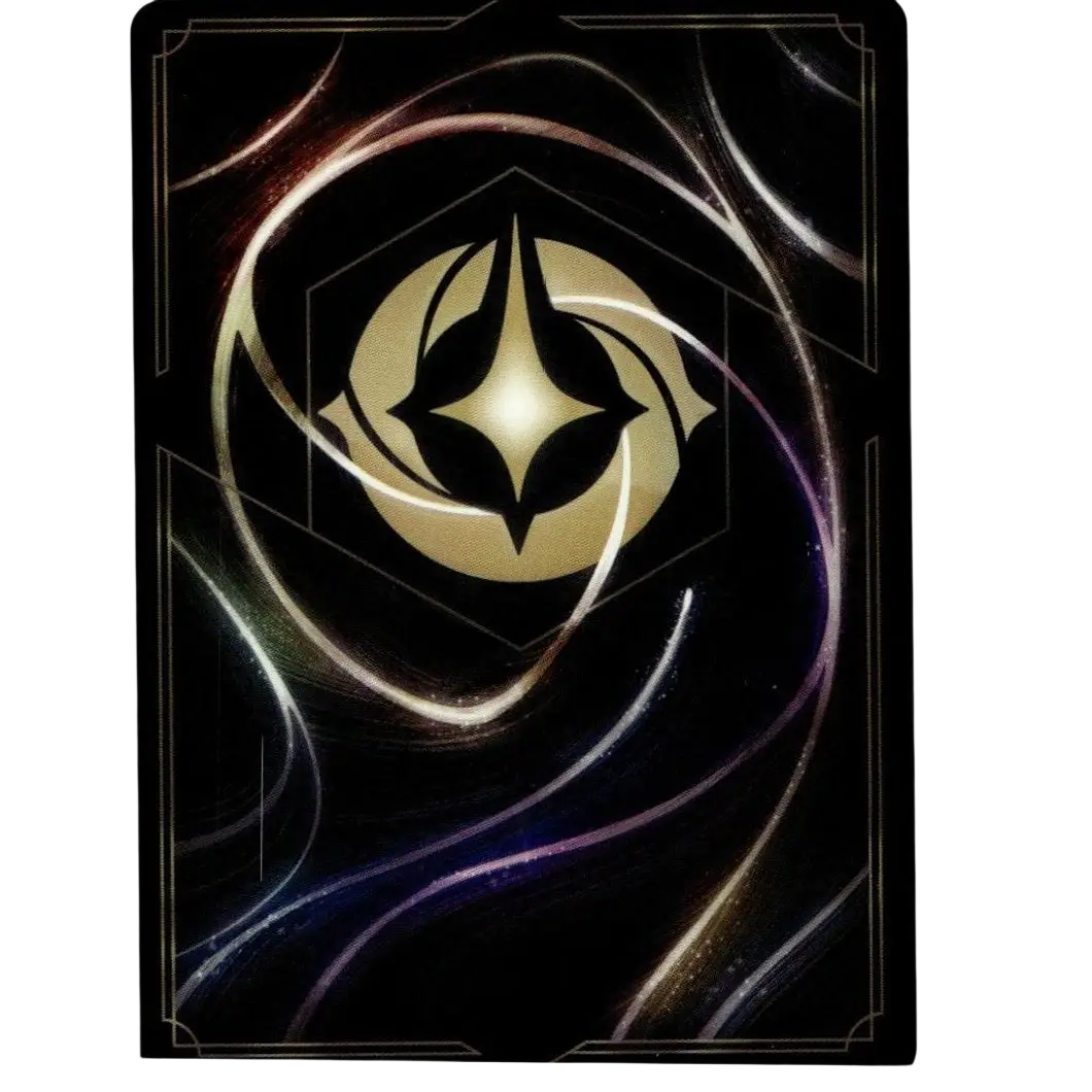 A sleek black disney lorcana tcg john silver card with a glowing gold emblem and swirling silver and purple energy patterns