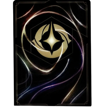 A sleek black disney lorcana tcg john silver card with a glowing gold emblem and swirling silver and purple energy patterns