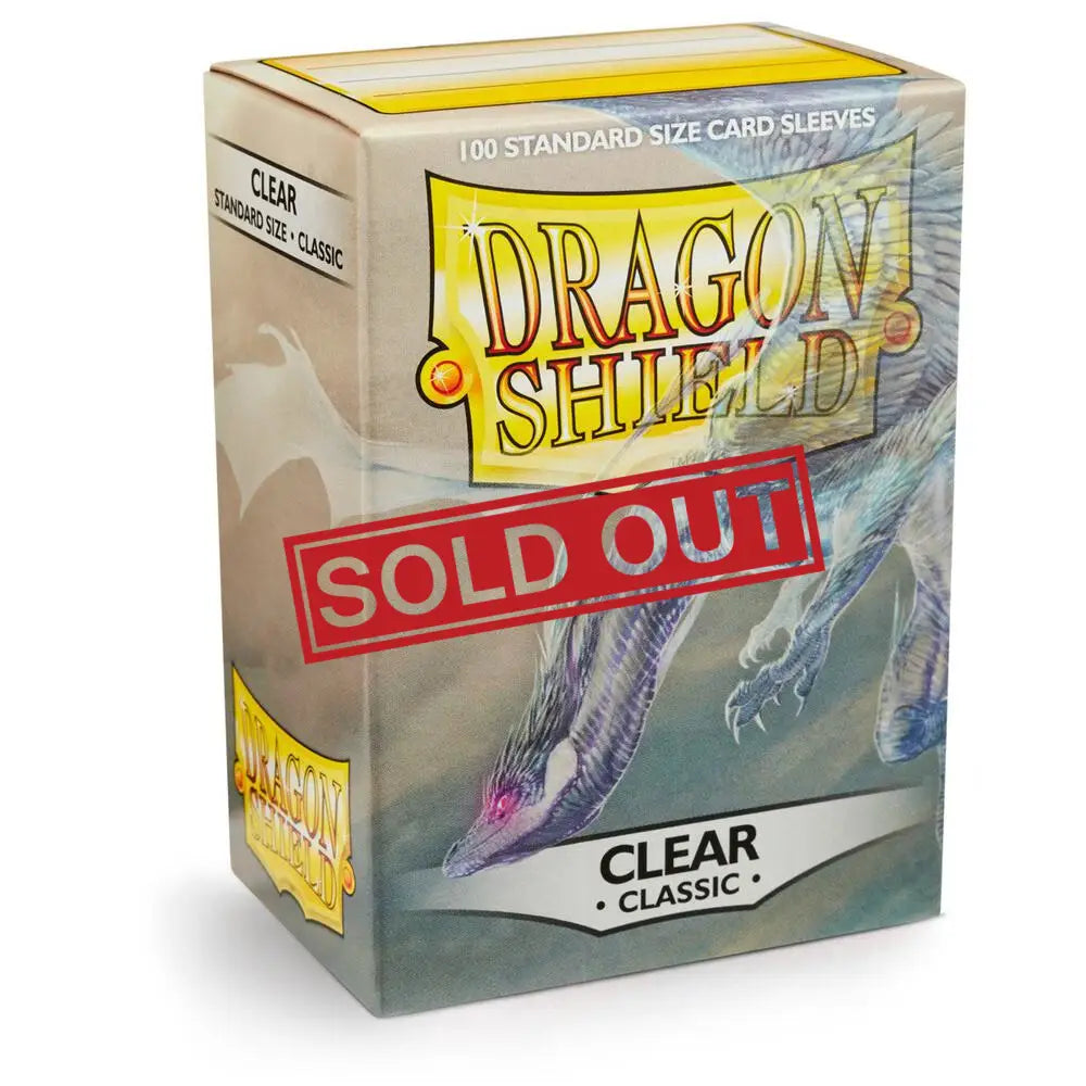 A box of 100 clear, standard-sized card sleeves for gaming.