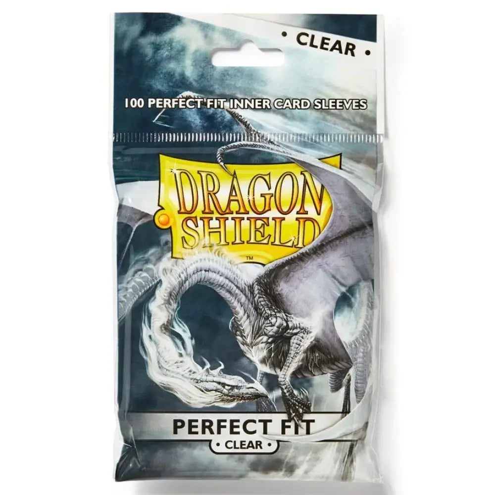 Clear plastic dragon shield perfect fit card sleeves with a dragon skull design on the packaging.