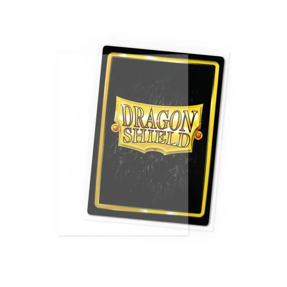 Two clear card sleeves protecting a black ’Dragon Shield’ card.