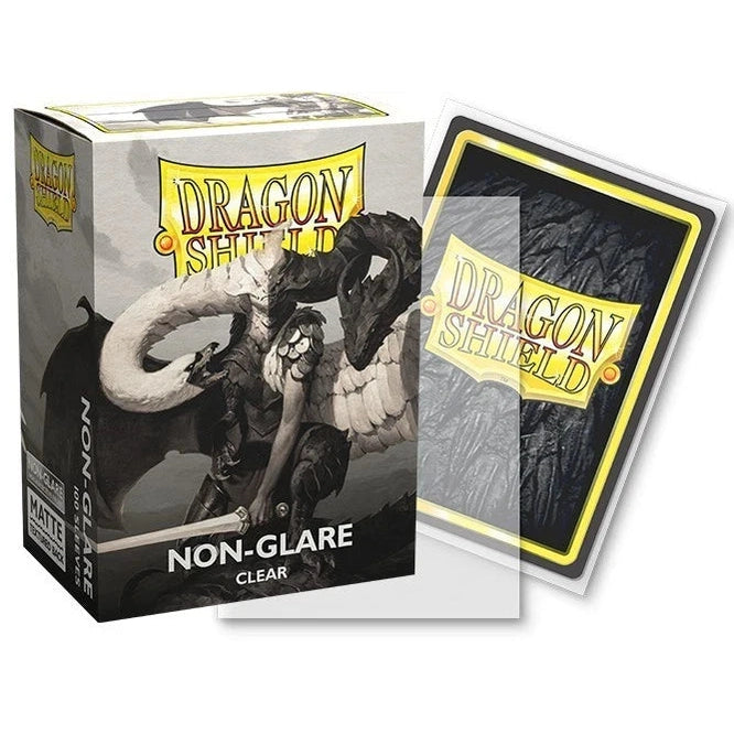 Dragon shield non-glare clear card protector with a matte finish and black dragon artwork on the packaging.
