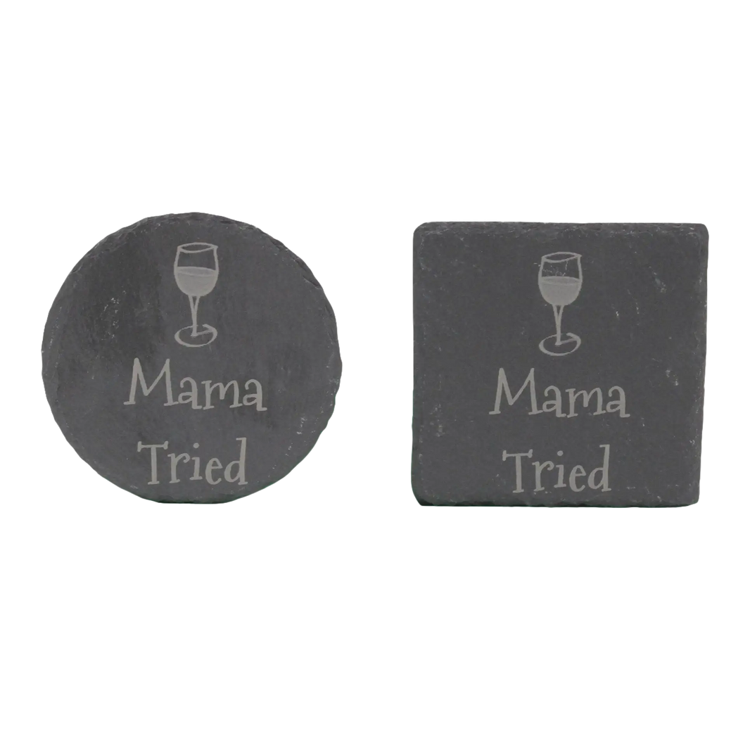 Slate coasters with wine glass design.