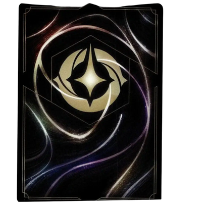Black card from fabled 26/204 featuring a glowing gold circle of life emblem with swirling silver and purple patterns for action toy figures