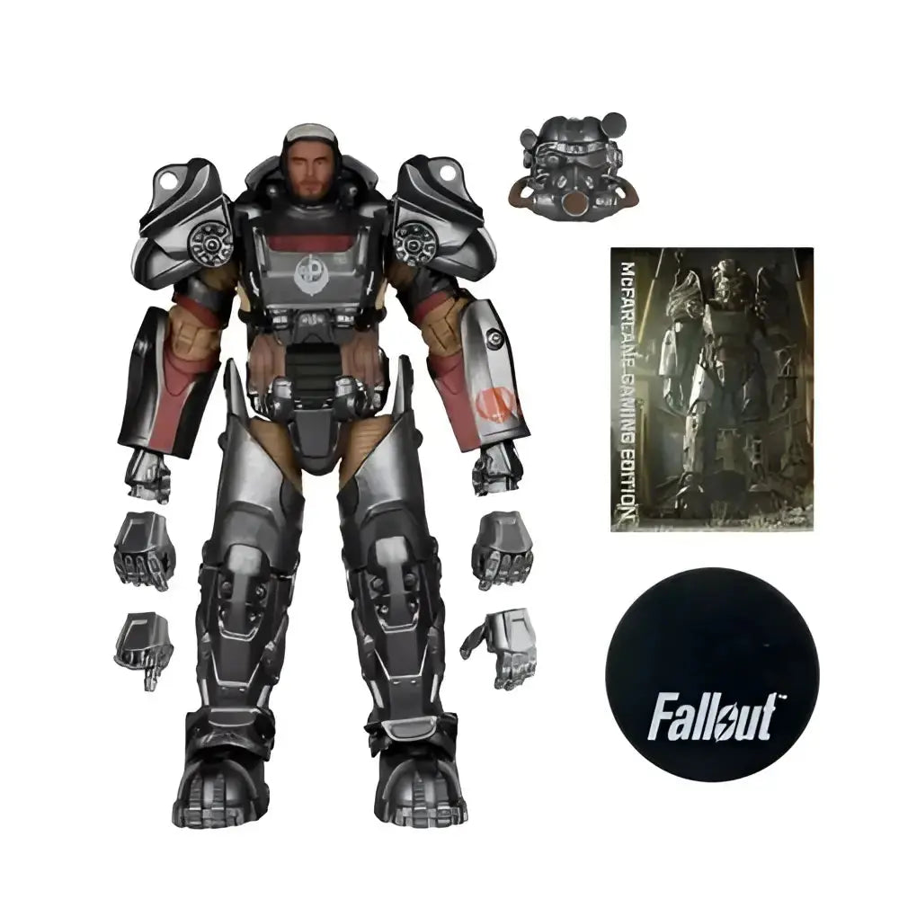 Fallout 4 t-60 paladin danse 7-inch scale posed figure in black and silver armor with red accents and detailed plating