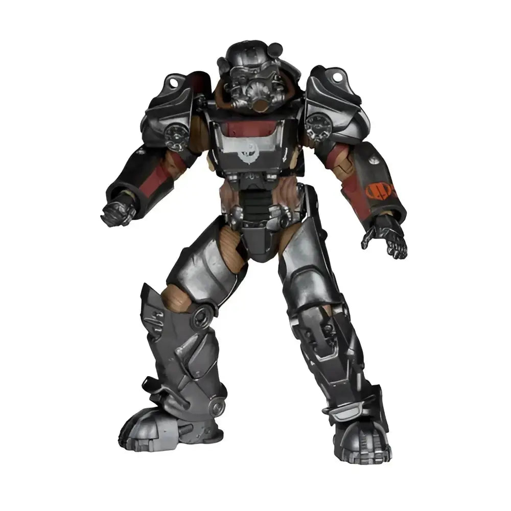 Fallout 4 t-60 paladin danse 7-inch scale posed figure with metallic silver and dark gray armored power armor plating