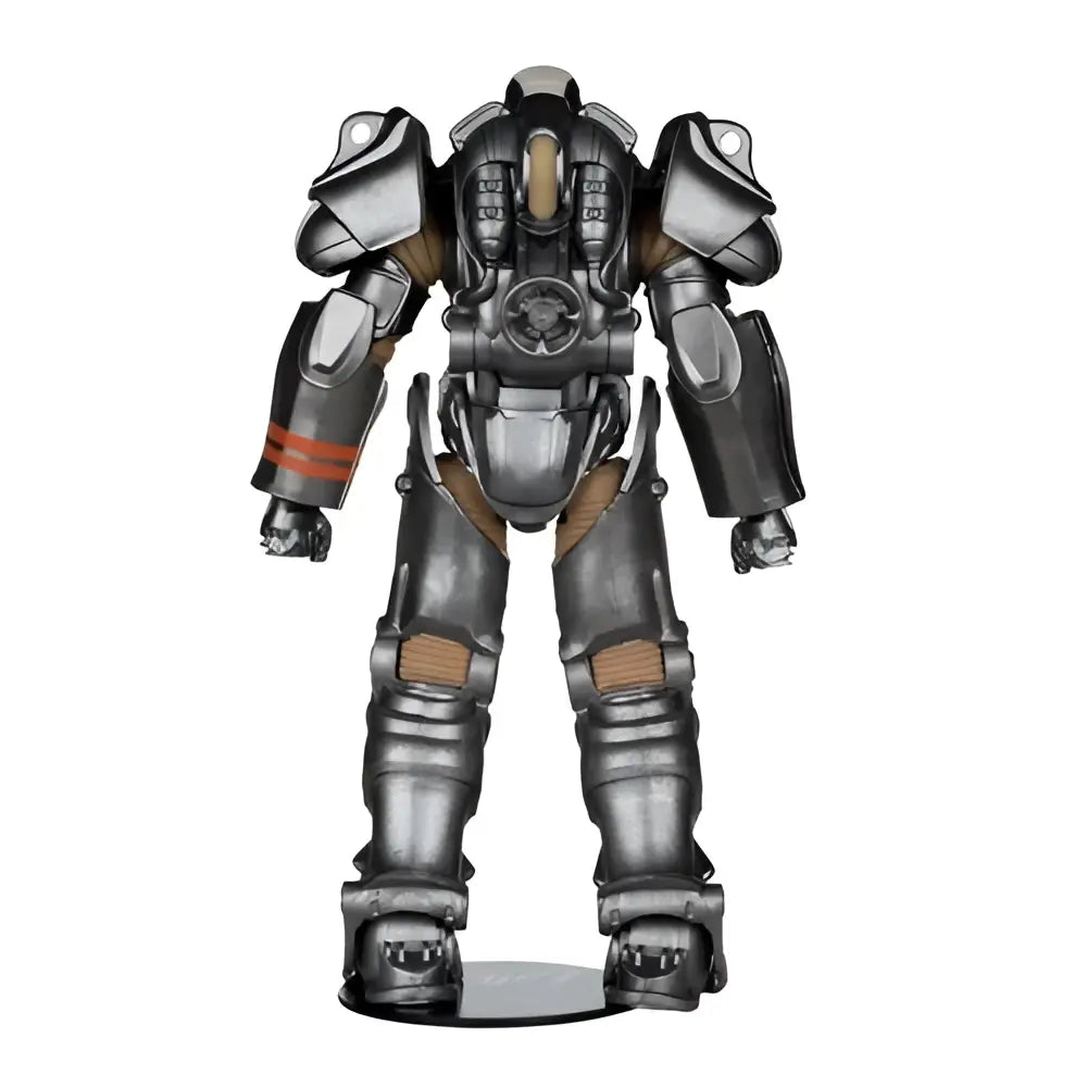 Fallout 4 t-60 paladin danse 7-inch scale posed figure in silver and tan segmented armor with red forearm stripes