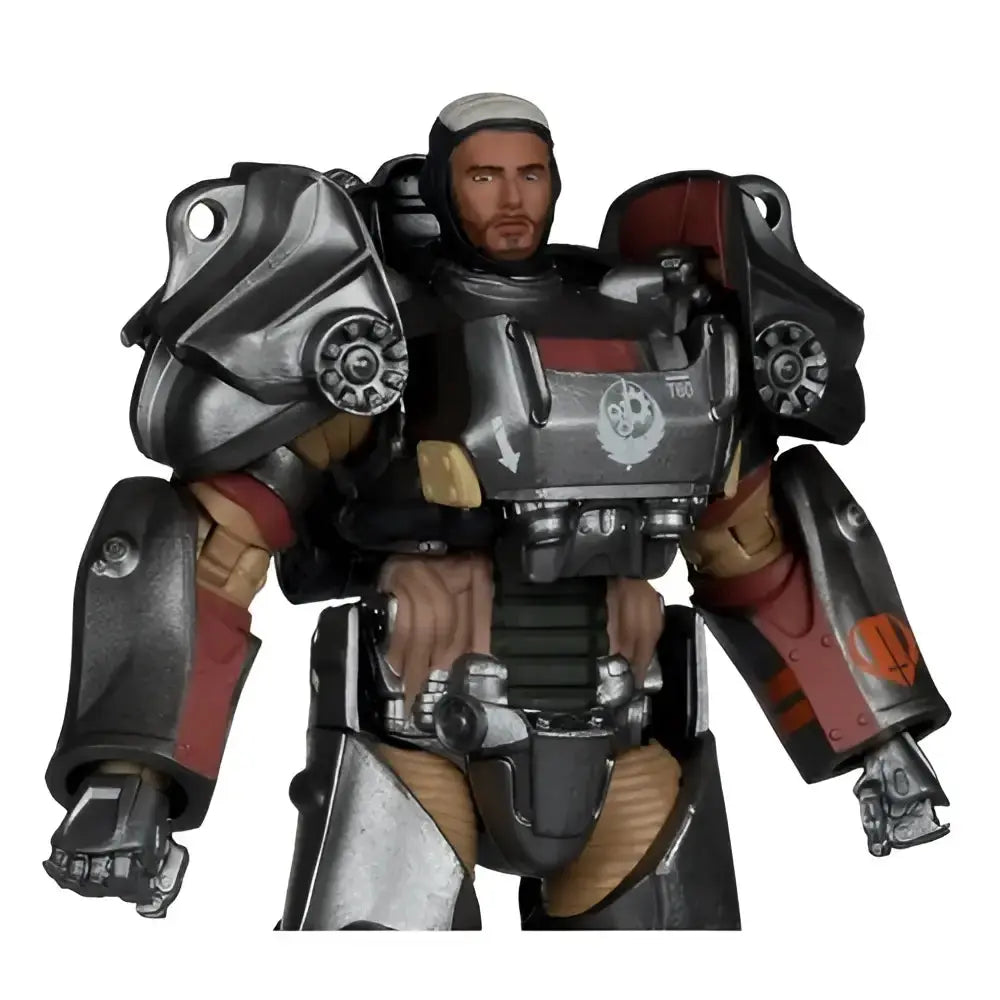 Fallout 4 t-60 paladin danse 7-inch scale posed figure in metallic silver and dark red armored combat gear by mcfarlane gaming