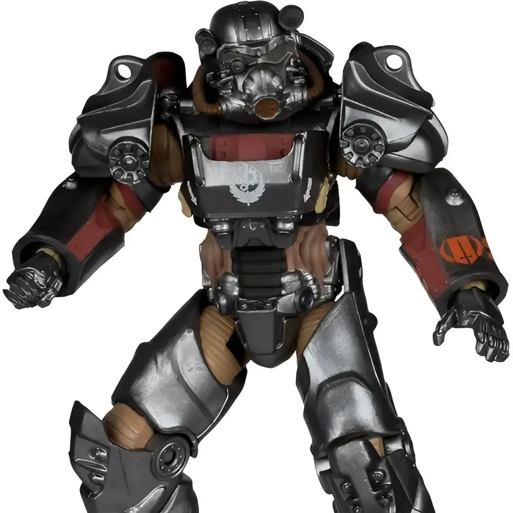 Fallout 4 T-60 paladin danse 7-inch scale posed figure featuring metallic silver and dark gray armored plating with red accents