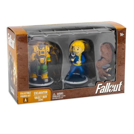 Fallout collectible figures set in a clear-fronted box.