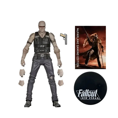 Gray and black joshua graham action figure in tactical gear with fabric textures by McFarlane Gaming