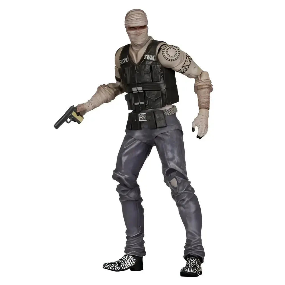 Joshua Graham action figure by McFarlane Gaming features a black tactical figure with beige bandages and detailed vest
