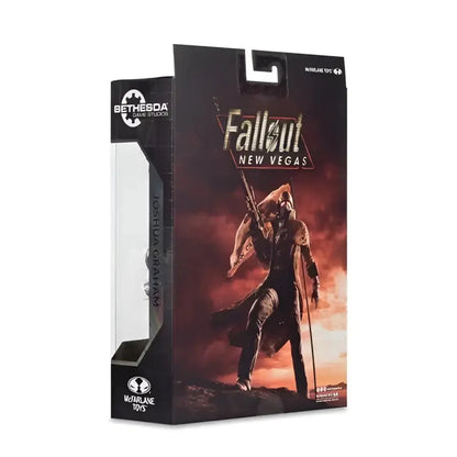 Black and orange joshua graham action figure in clear plastic package by mcfarlane gaming from fallout new vegas