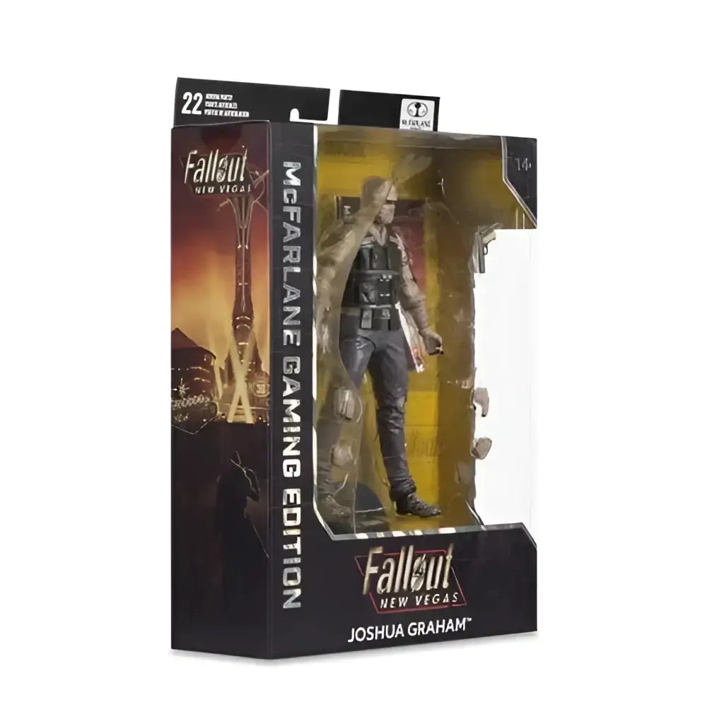 Joshua Graham action figure by McFarlane Gaming in detailed gray and black tactical outfit with weathered textures