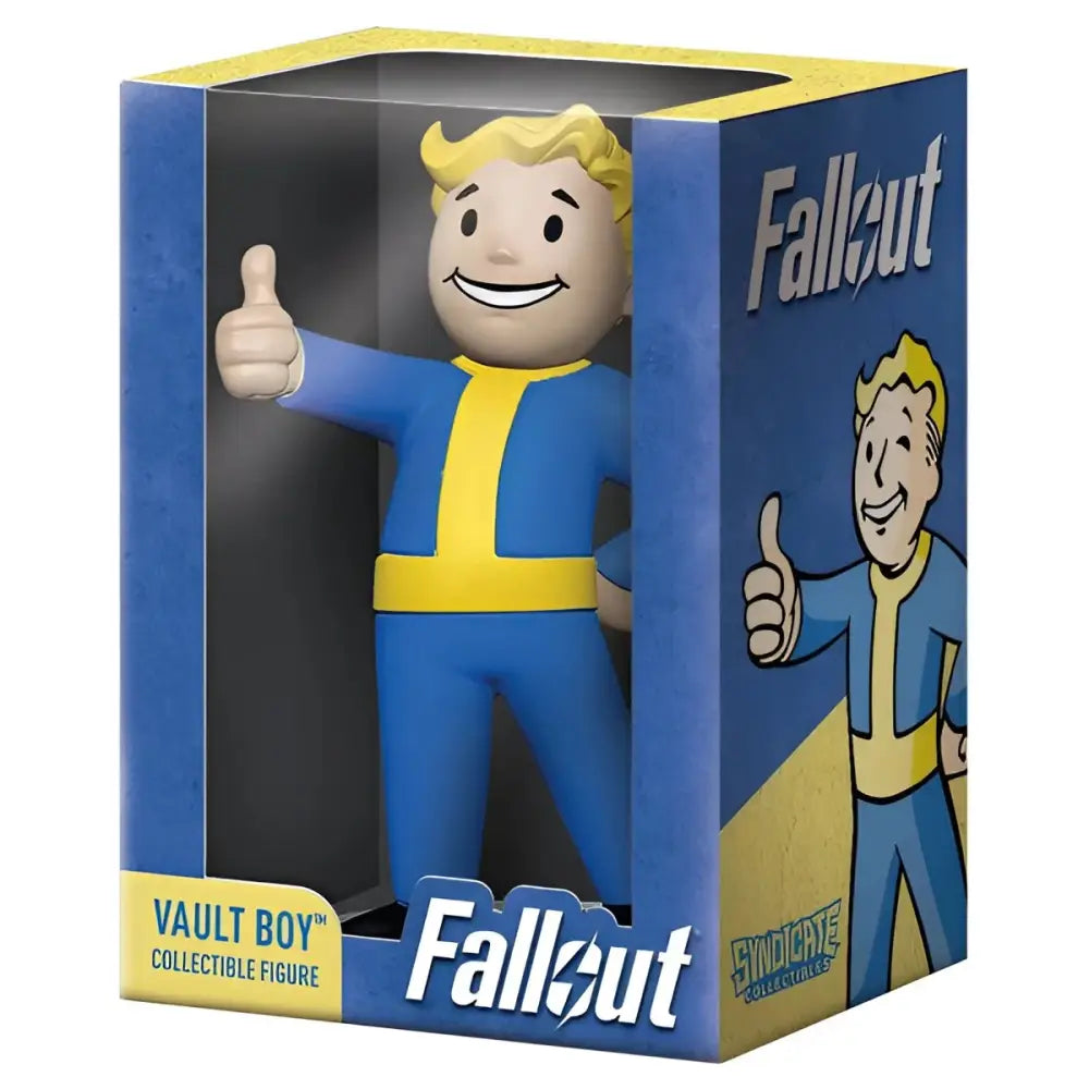 A collectible figure of Vault Boy from the Fallout video game series, packaged in a display box.