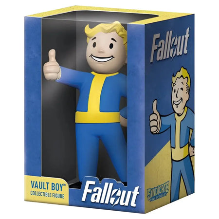 A collectible figure of Vault Boy from the Fallout video game series, packaged in a display box.