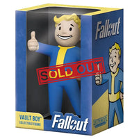 A collectible figure of Vault Boy from the Fallout video game series, packaged in a display box.