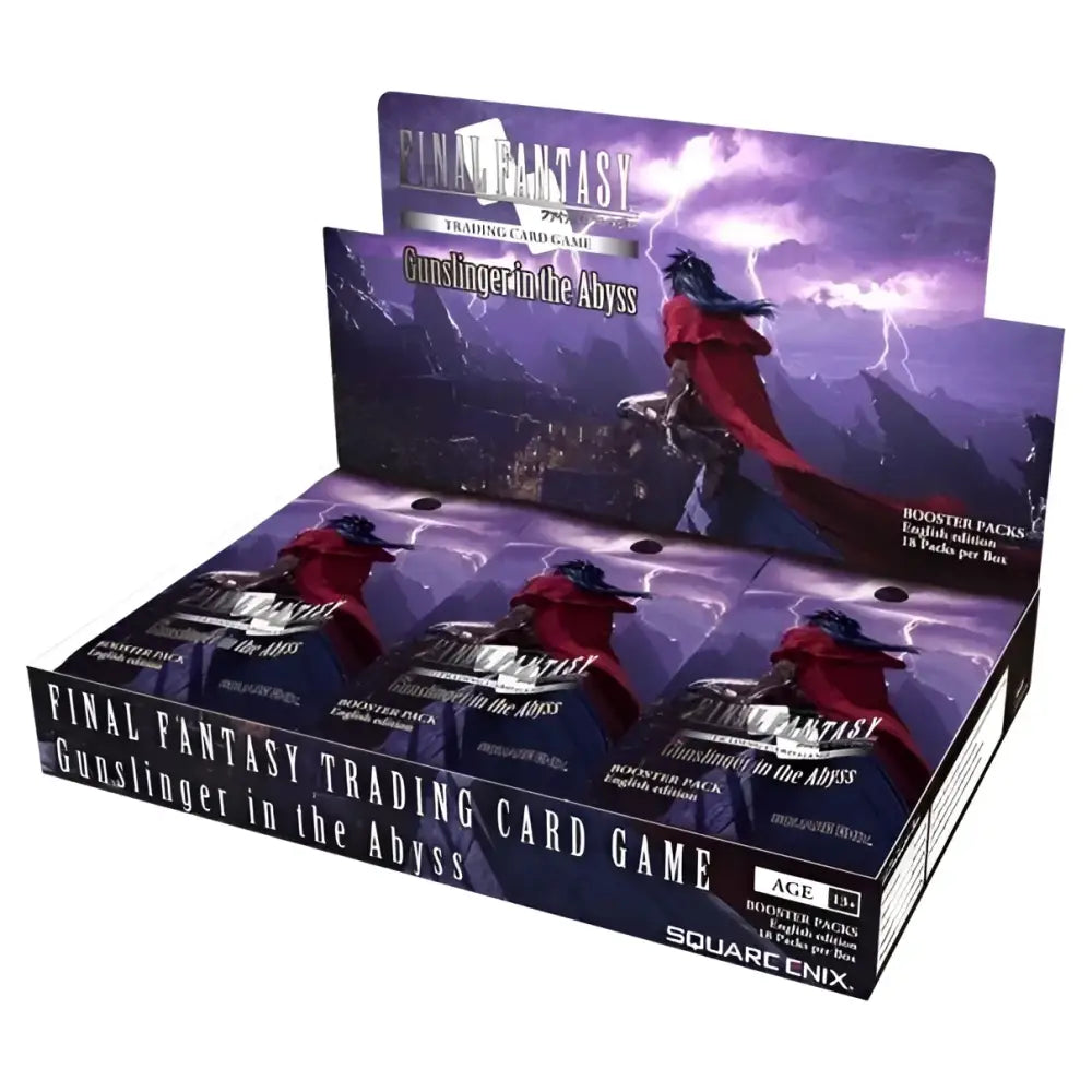 A display box of ’Final Fantasy Trading Card Game: Gunslinger in the Abyss’ booster packs.