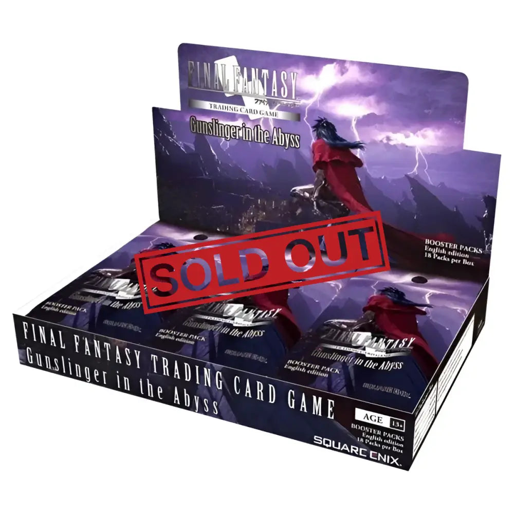 A display box of ’Final Fantasy Trading Card Game: Gunslinger in the Abyss’ booster packs.