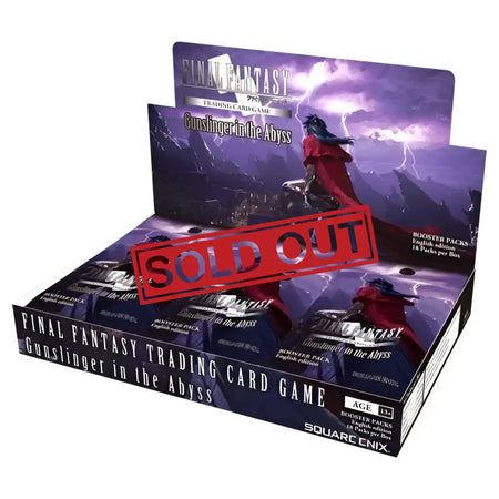 A display box of ’Final Fantasy Trading Card Game: Gunslinger in the Abyss’ booster packs.