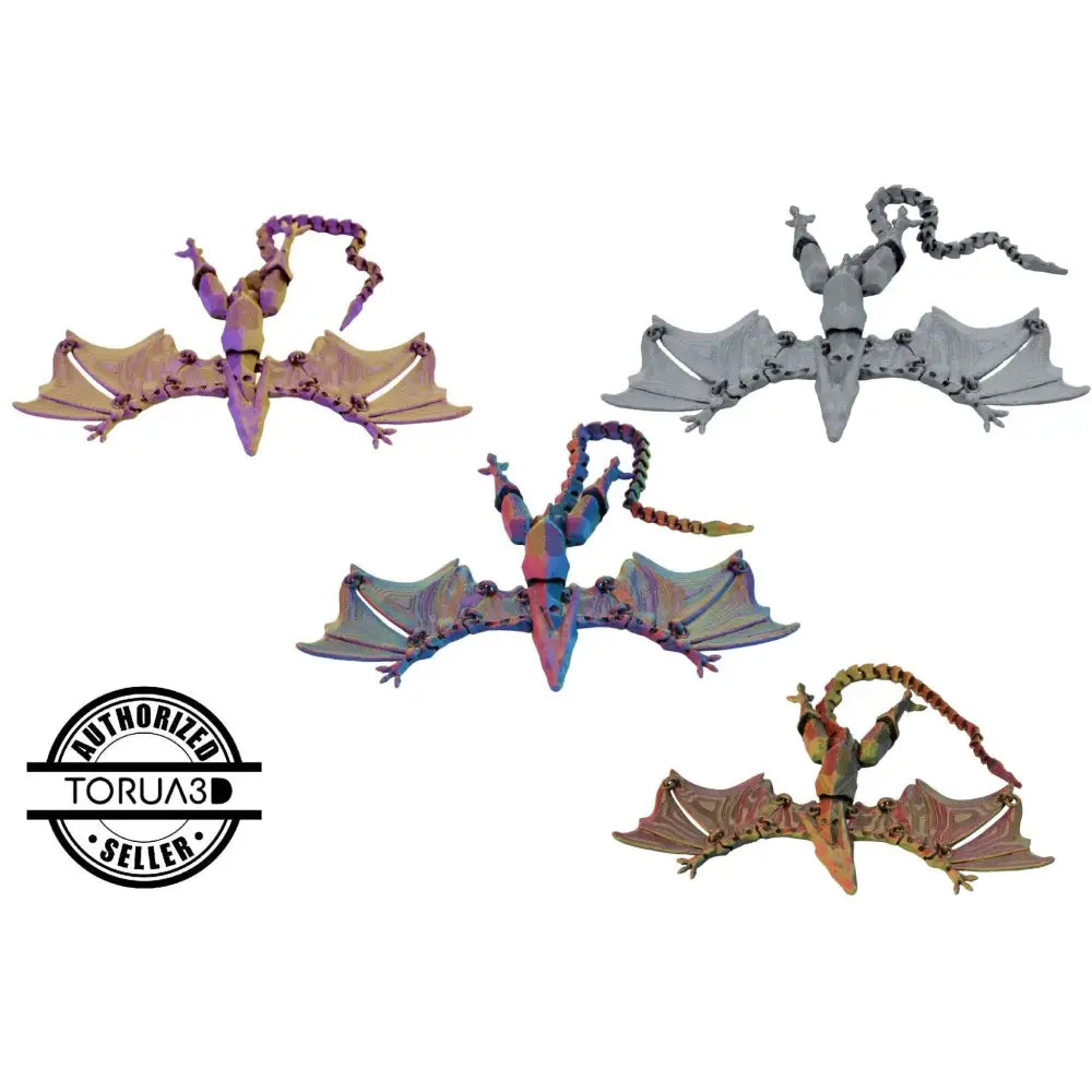 Five articulated dragon figurines.