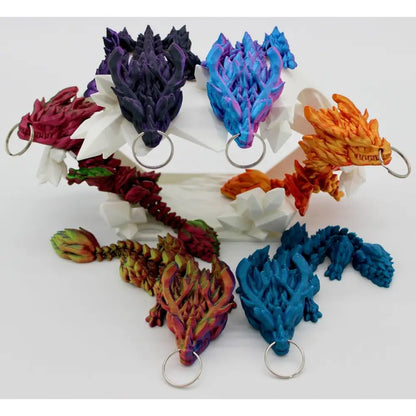 Colorful dragon head keychains.