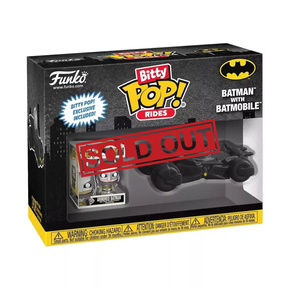 Funko Bitty Pop! Rides Batman with Batmobile collectible set.