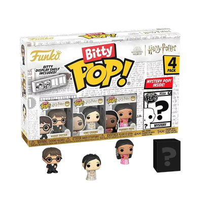 Funko bitty harry potter gof 4-pack vinyl figures including one mystery figure in a wizarding world acrylic display