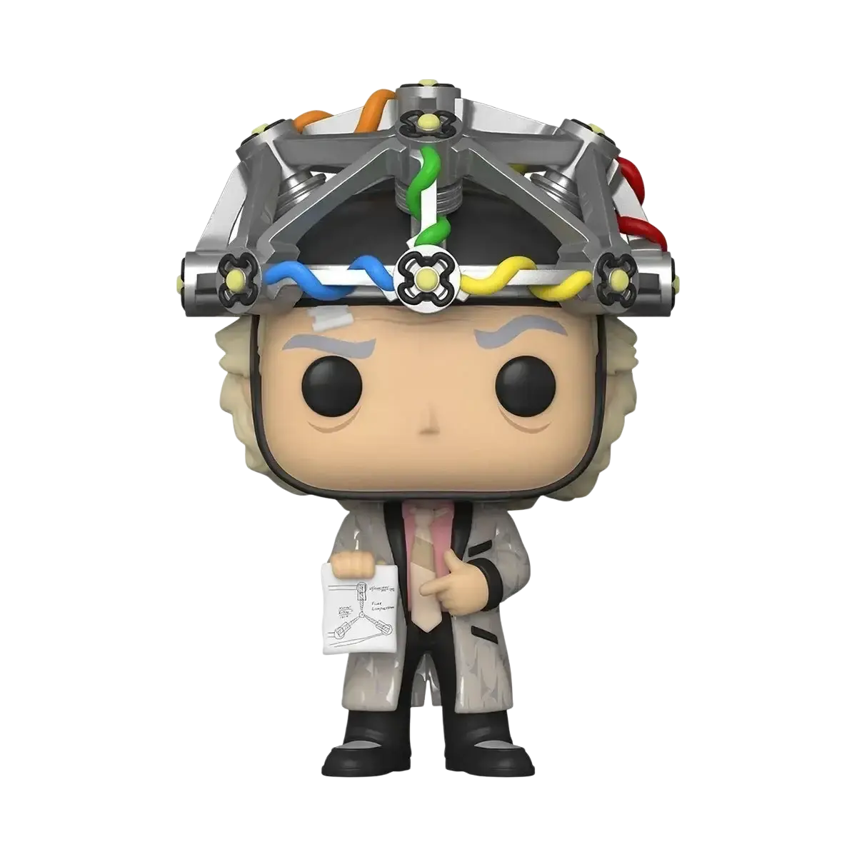 Funko pop action figure of the eleventh doctor wearing a silver black time lord helmet holding a blueprint from toys games collection