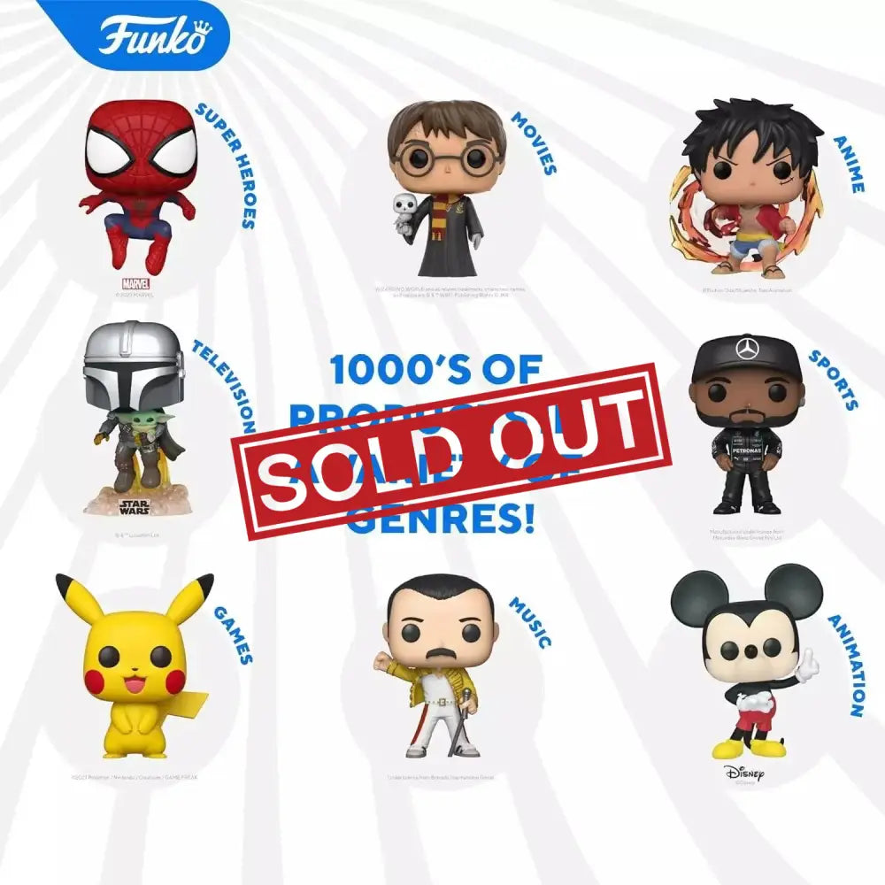 Funko Pop figurines representing various genres.