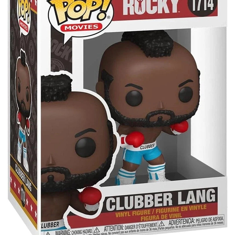 Funko pop! Movies rocky 1714 clubber lang vinyl figure in blue boxing shorts and red gloves.