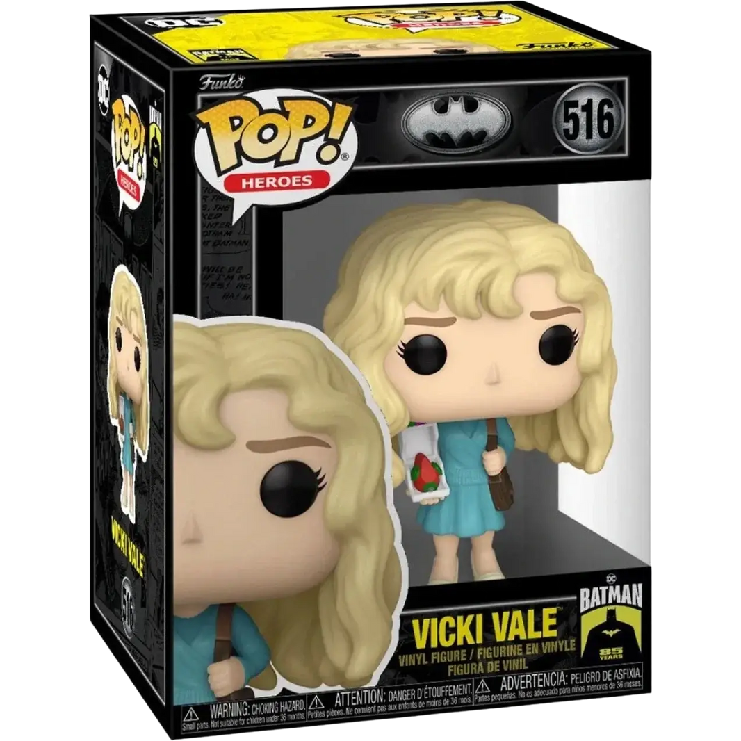 Blonde-haired vicki vale funko pop! Vinyl figure in a teal dress with black eyes and lashes, packaged in her official box.