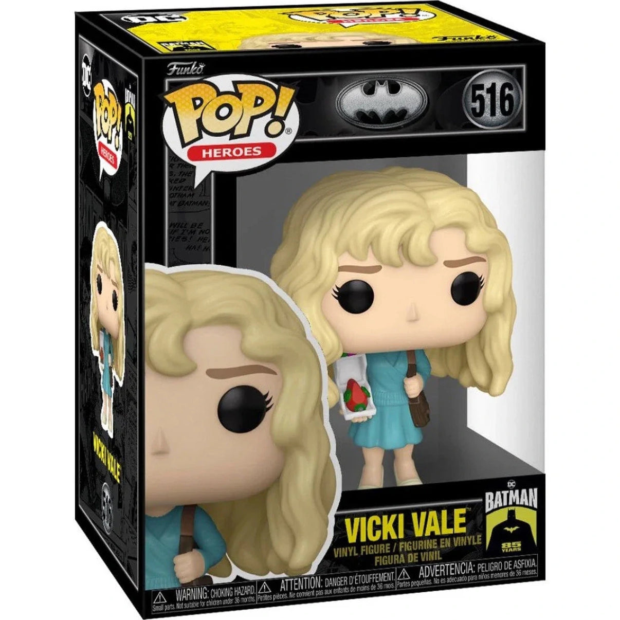 Blonde-haired vicki vale funko pop! Vinyl figure in a teal dress with black eyes and lashes, packaged in her official box.