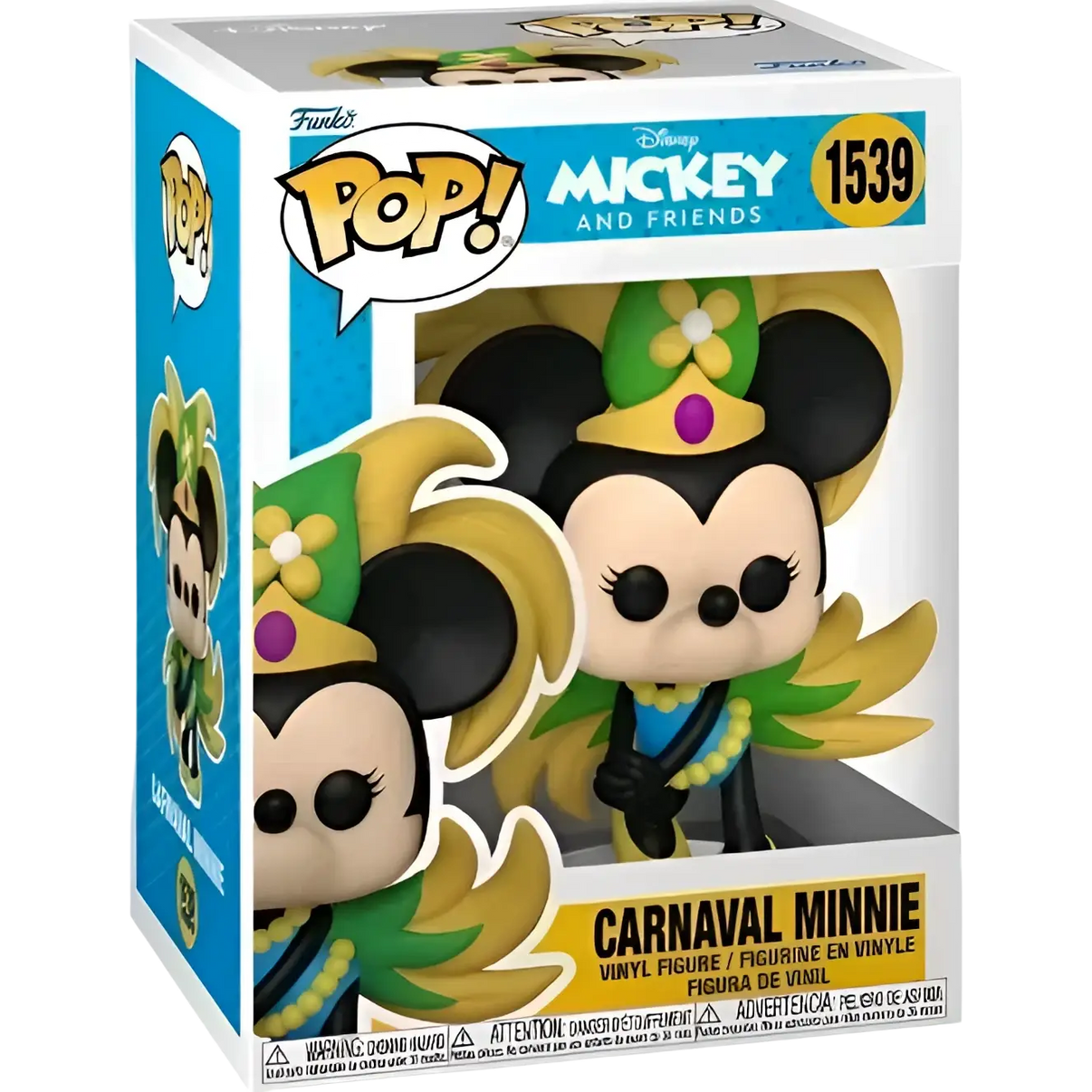 Carnaval minnie funko pop! Vinyl figure dressed in a vibrant green and yellow costume with floral headpiece.