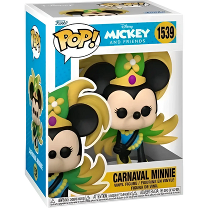 Carnaval minnie funko pop! Vinyl figure dressed in a vibrant green and yellow costume with floral headpiece.