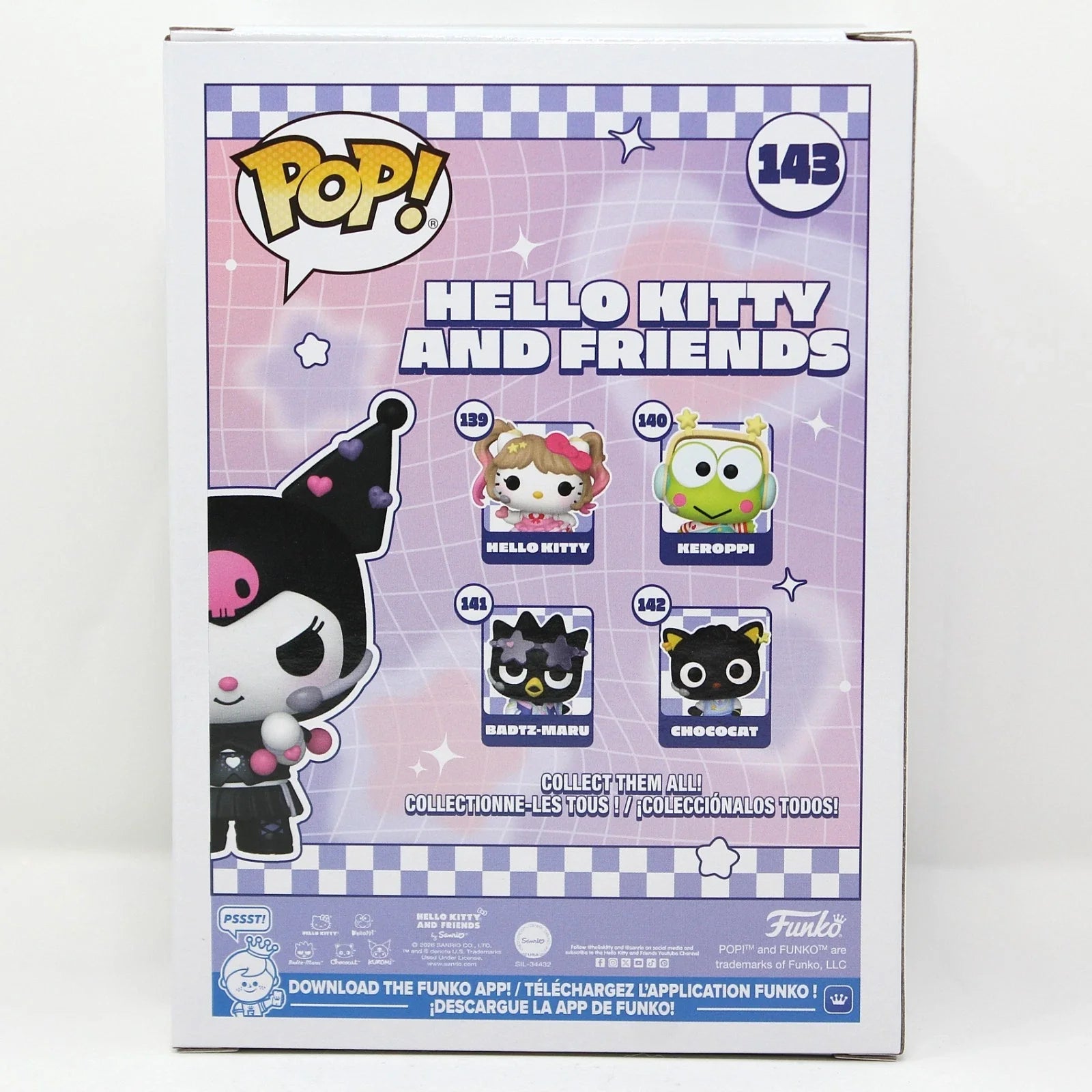 Black and pink kuromi funko pop! Vinyl figure with heart-shaped details on her hat.