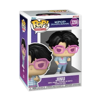 Funko pop kpop demon hunters vinyl figure of jinu wearing pink-framed glasses in a collectible design