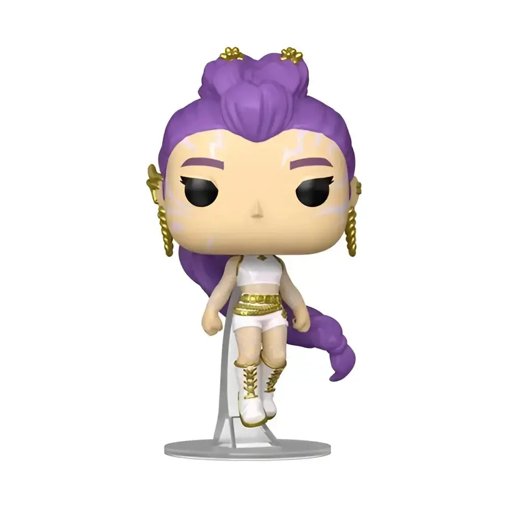 Funko pop kpop demon hunters rumi figure with purple hair gold accessories and white outfit collectible toy
