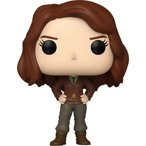 Brown-haired female character figurine in a brown jacket and green pants, styled with pop! Vinyl design.