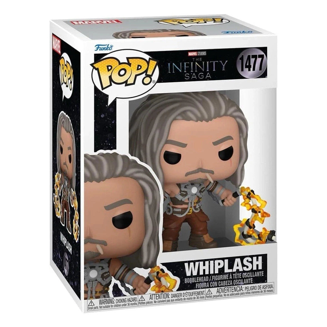 Whiplash funko pop! Vinyl figure with long gray hair, a beard, and detailed armor in brown and metallic tones.
