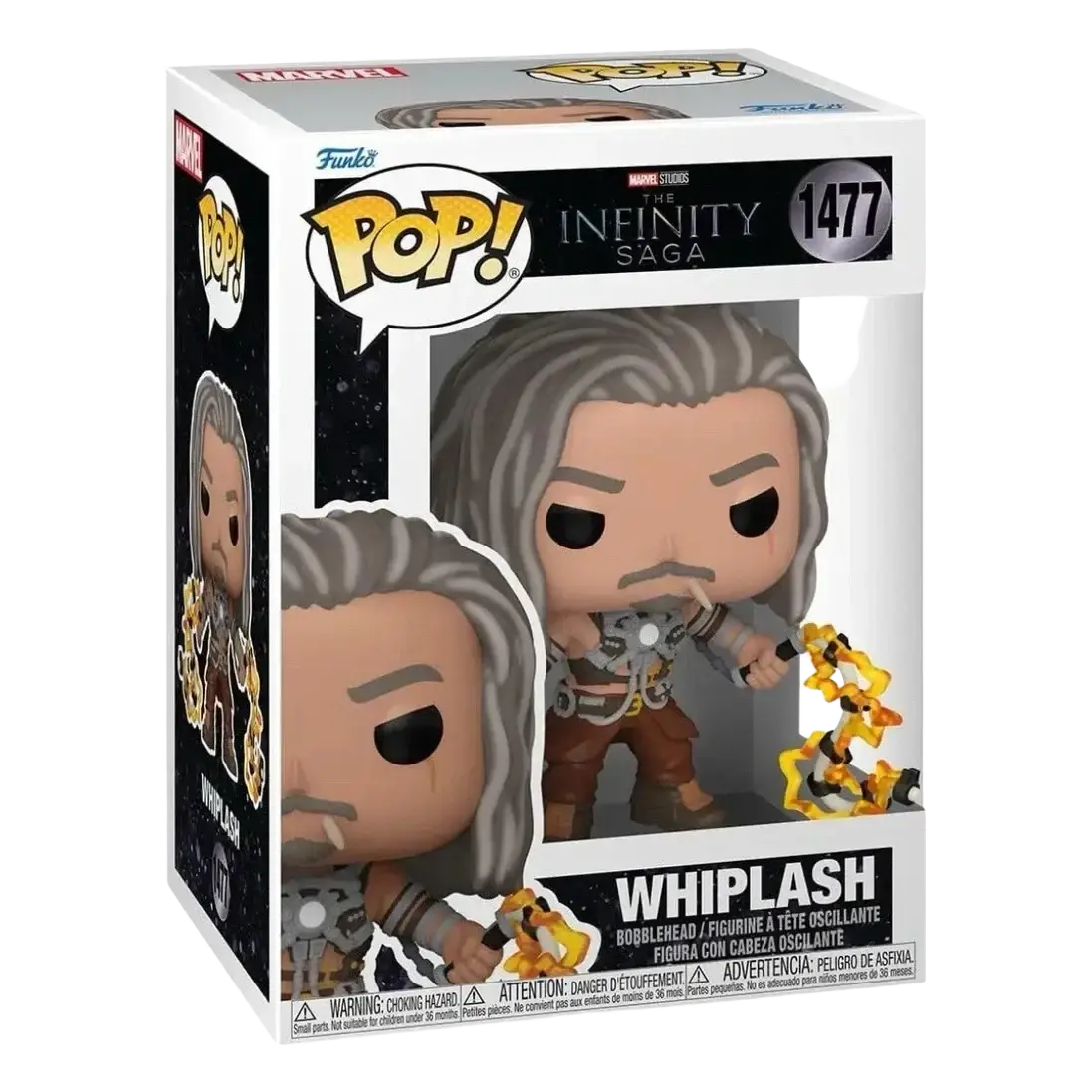 Whiplash funko pop! Vinyl figure with long gray hair, a beard, and detailed armor in brown and metallic tones.