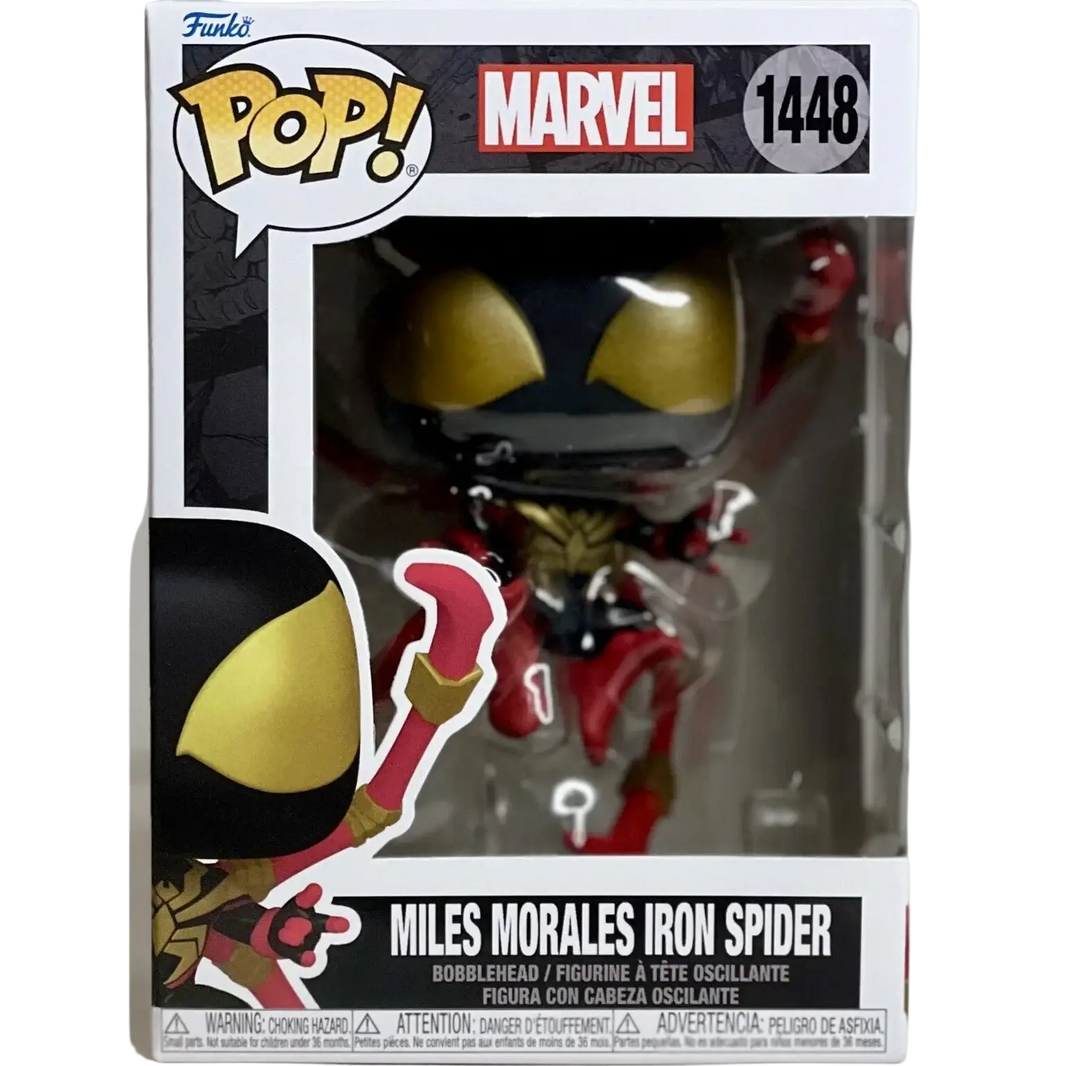 Funko Pop marvel miles morales iron spider vinyl figure in red and gold iron spider suit in original packaging