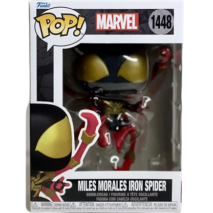 Funko Pop marvel miles morales iron spider vinyl figure in red and gold iron spider suit in original packaging