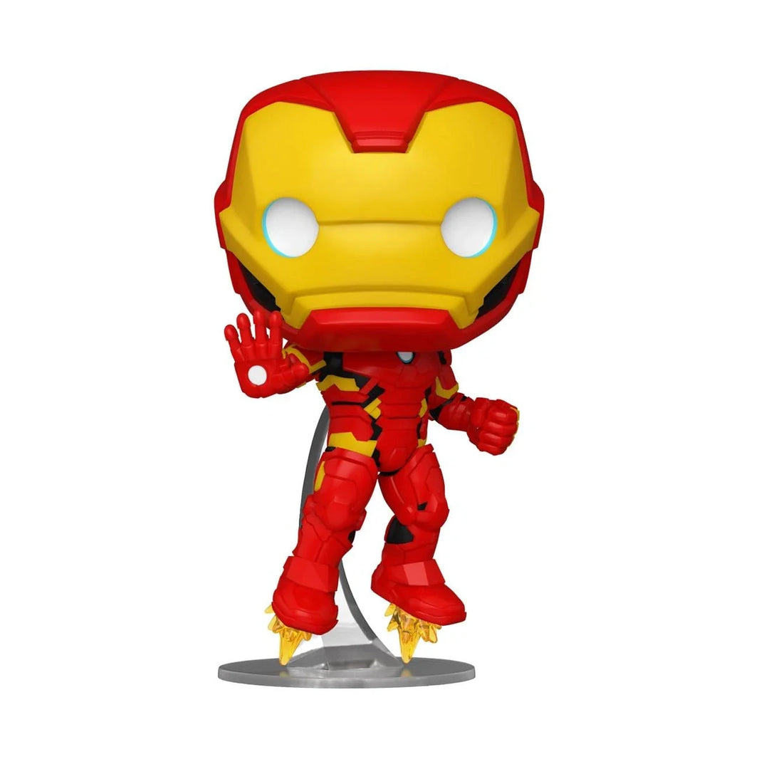 Red and gold iron man funko pop! Figure with glowing blue eyes.