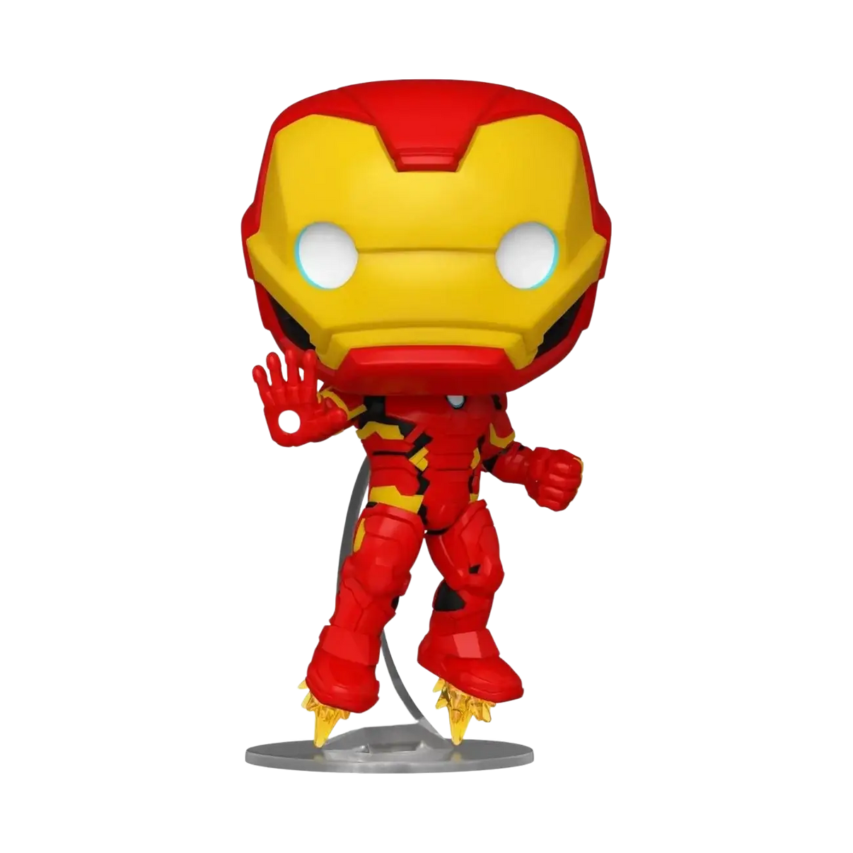 Red and gold iron man funko pop! Figure with glowing blue eyes.