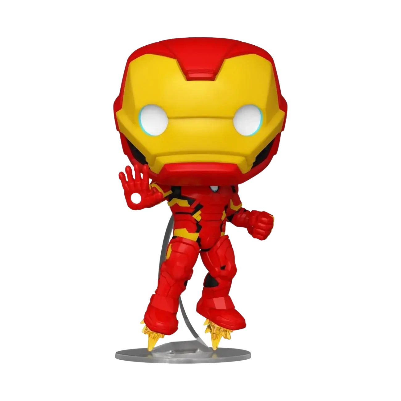 Red and gold iron man funko pop! Figure with glowing blue eyes.