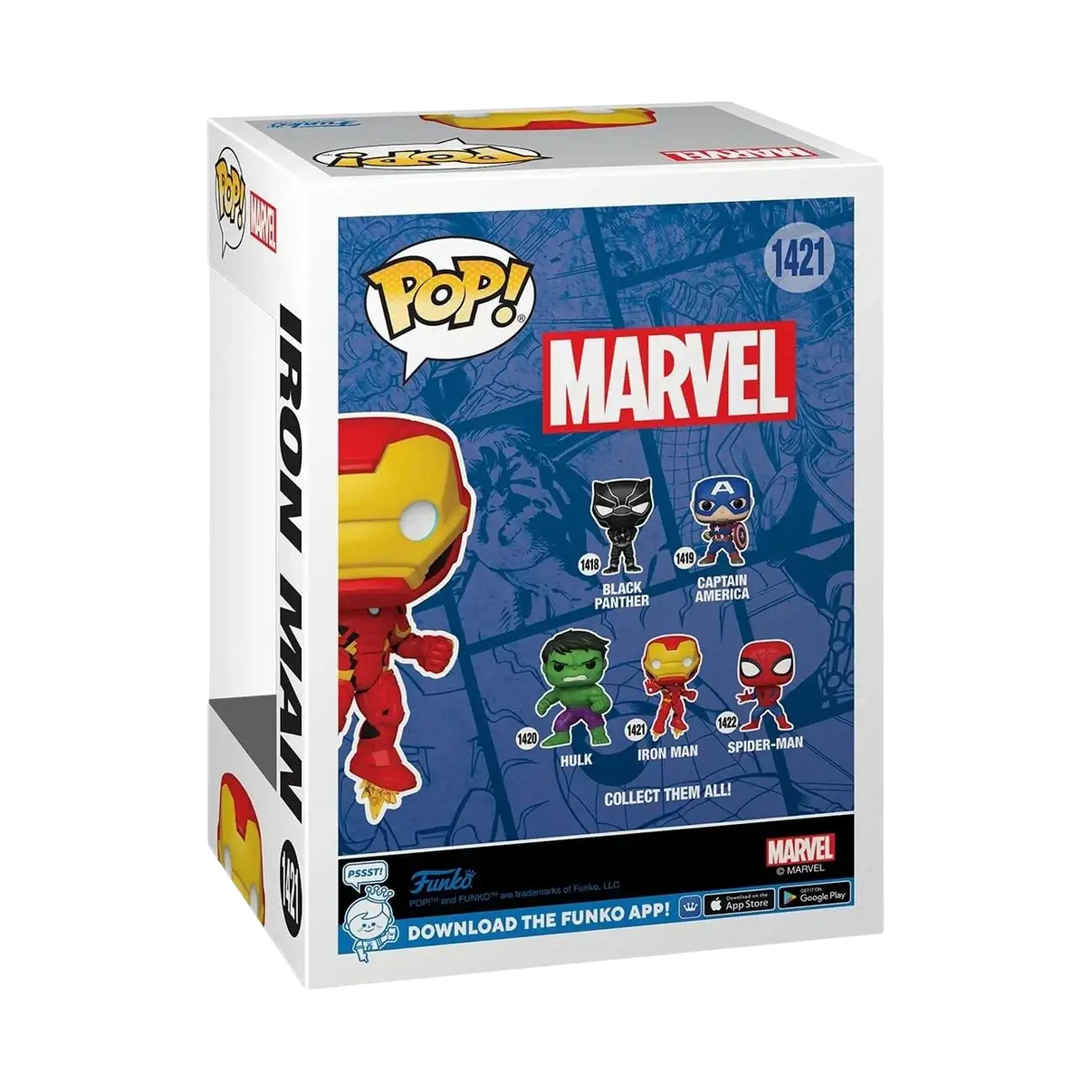 Red and gold iron man funko pop! Vinyl figure in a collectible box.