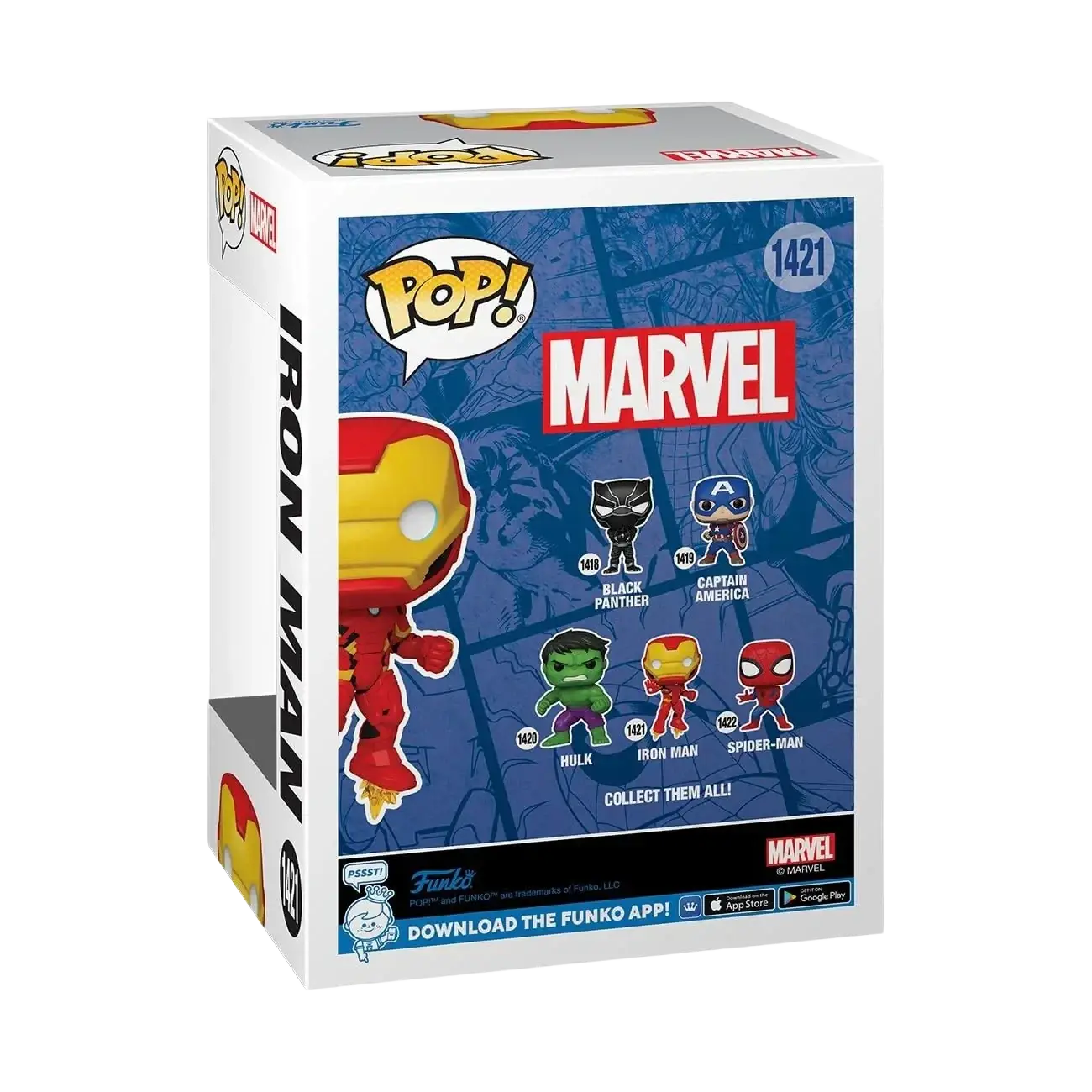 Red and gold iron man funko pop! Vinyl figure in a collectible box.