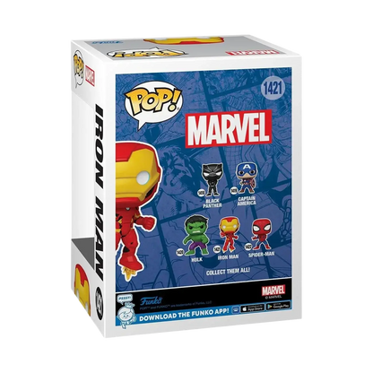 Red and gold iron man funko pop! Vinyl figure in a collectible box.