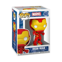 Red and gold iron man funko pop! Vinyl figure in its original packaging.